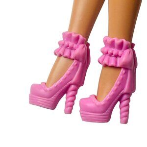 Barbie Pink Ruffled Fashion High Heel Shoes For Dolls for Angled Feet